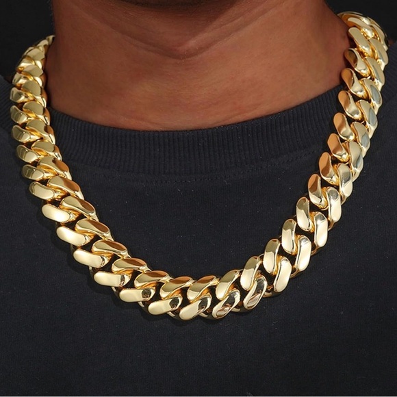 14K Gold-Plated Cuban Link Chain with Iced Box Clasp – 24” Length, 14mm Width - Picture 5 of 5